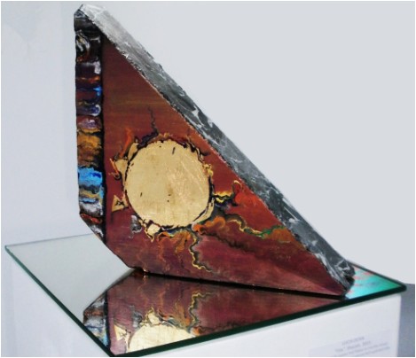 Lucia Oliva and Fire, artwork on marble and mirror