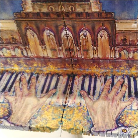 Serenade to Muscat is an artwork by Lucia Oliva, which combines vertical and horizontal reflections on mirror