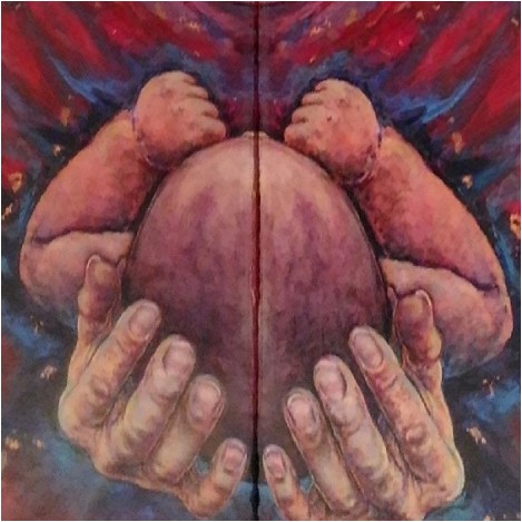 The gift, another artwork on stone and mirror by Lucia Oliva