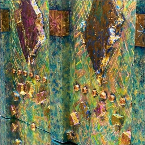 A detail of Lucia Oliva's new contemporary artwork, Into the Blue or the Burj Khalifa