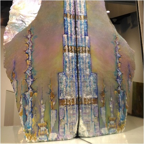 A detail of Lucia Oliva's new contemporary artwork, Into the Blue or the Burj Khalifa