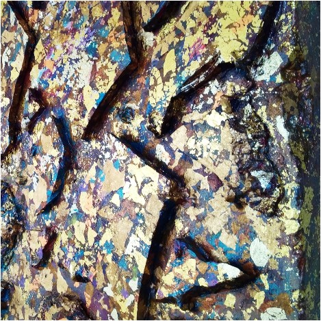A detail of Lucia Oliva's new contemporary artwork, Into the Blue or the Burj Khalifa